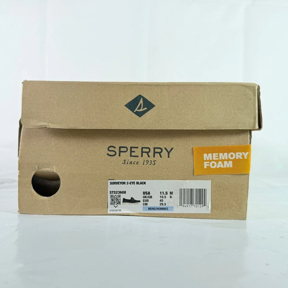 Sperry Surveyor‎ 2-Eye Black Leather Men Boat Shoes 11.5 M